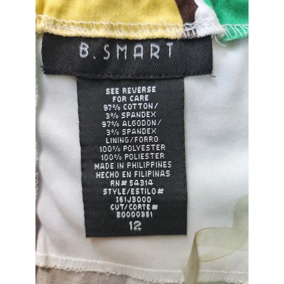 B. Smart Dress 12 Floral Print Strapless A-Line Knee Length Green Yellow Brown‎ - Picture 12 of 14